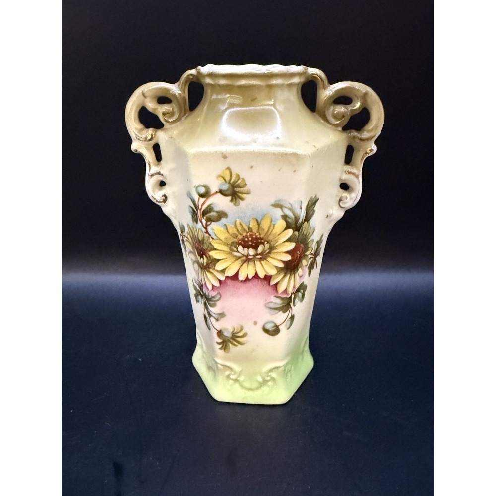 Antique Austria Art Nouveau Vase Hand Painted Flowers Handles – Marked X